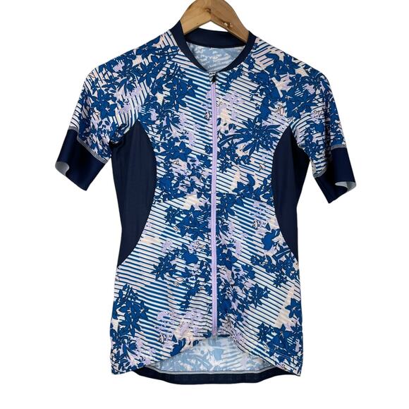 Sweaty Betty NWT Short Sleeve Cycling Jersey Floral Grid Zip Pocket Size S - Picture 4 of 14